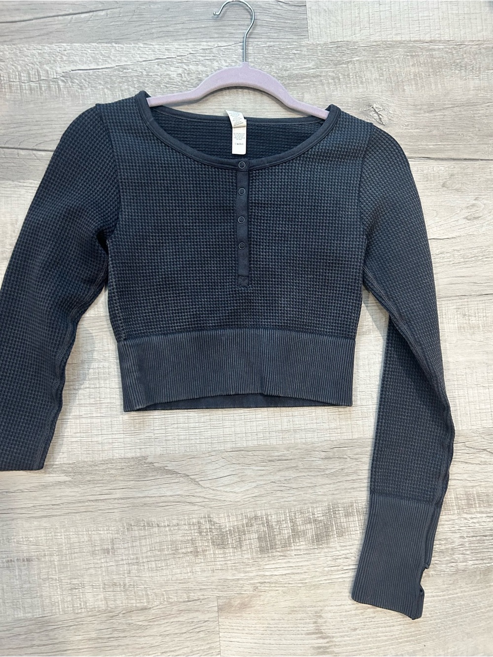 aerie Black Waffle Knit Henley Crop Top
